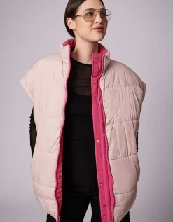 Bernardo Fashions Breast Cancer Awareness Reversible Puffer Vest>Women Vests