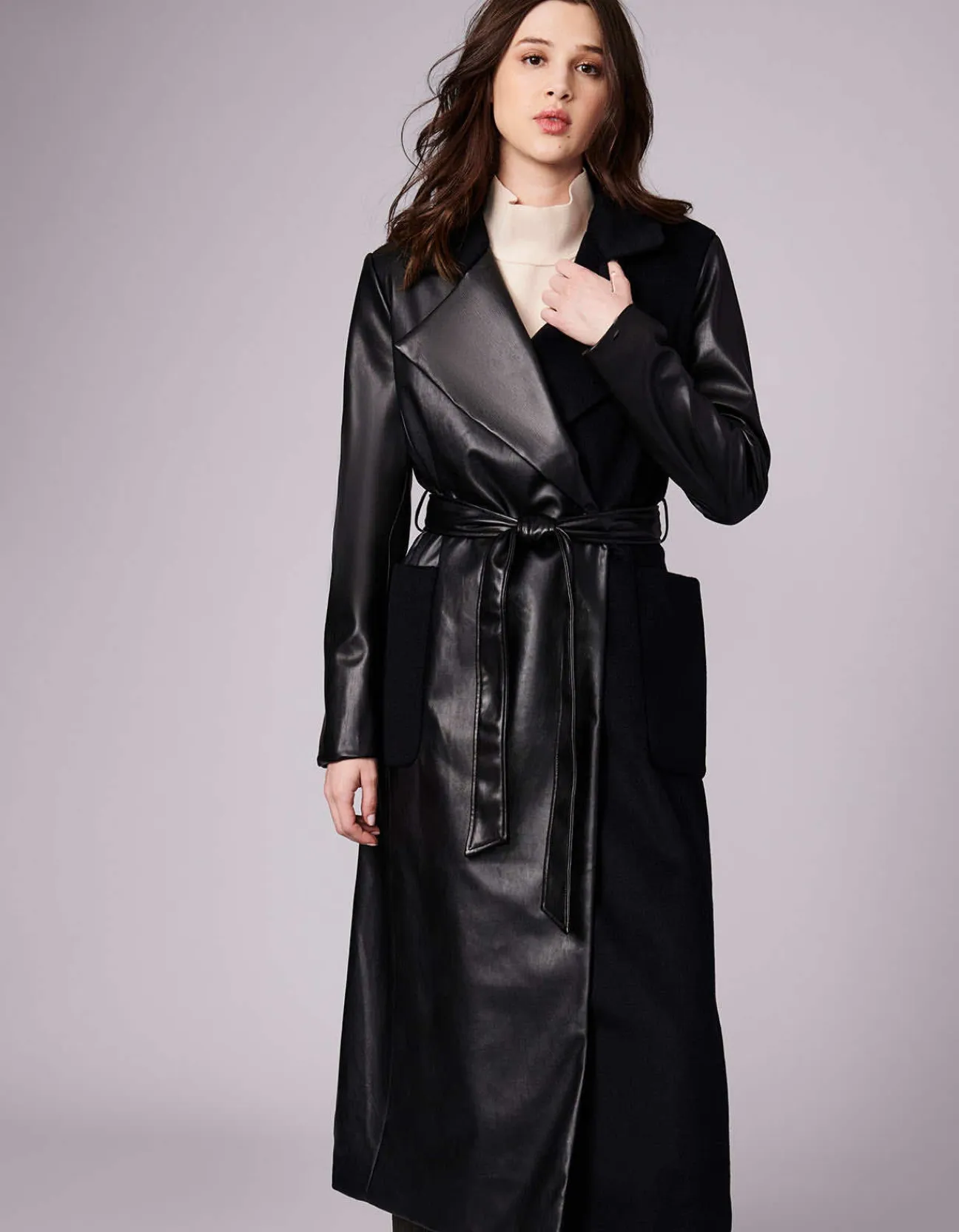 Bernardo Fashions Ceo Vegan Leather Belted Long Coat>Women Wool