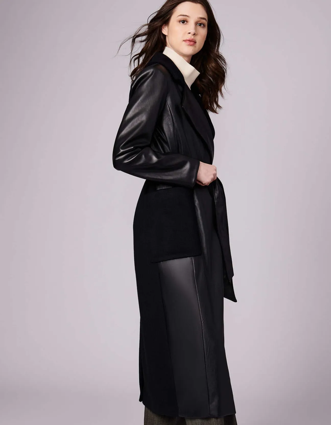 Bernardo Fashions Ceo Vegan Leather Belted Long Coat>Women Wool