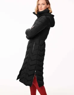 Bernardo Fashions Chevron City Long Puffer Coat>Women Heavy Winter Coats