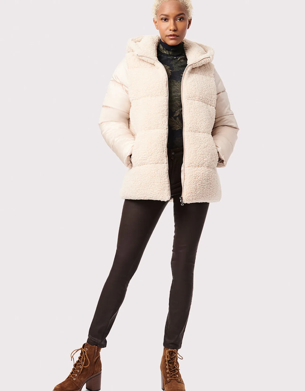 Bernardo Fashions Cozy Combo Vegan Fur Puffer Jacket>Women Jackets