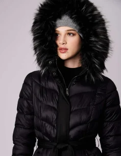 Bernardo Fashions Jetsetter Vegan Fur Trim Long Puffer Coat>Women Long Coats