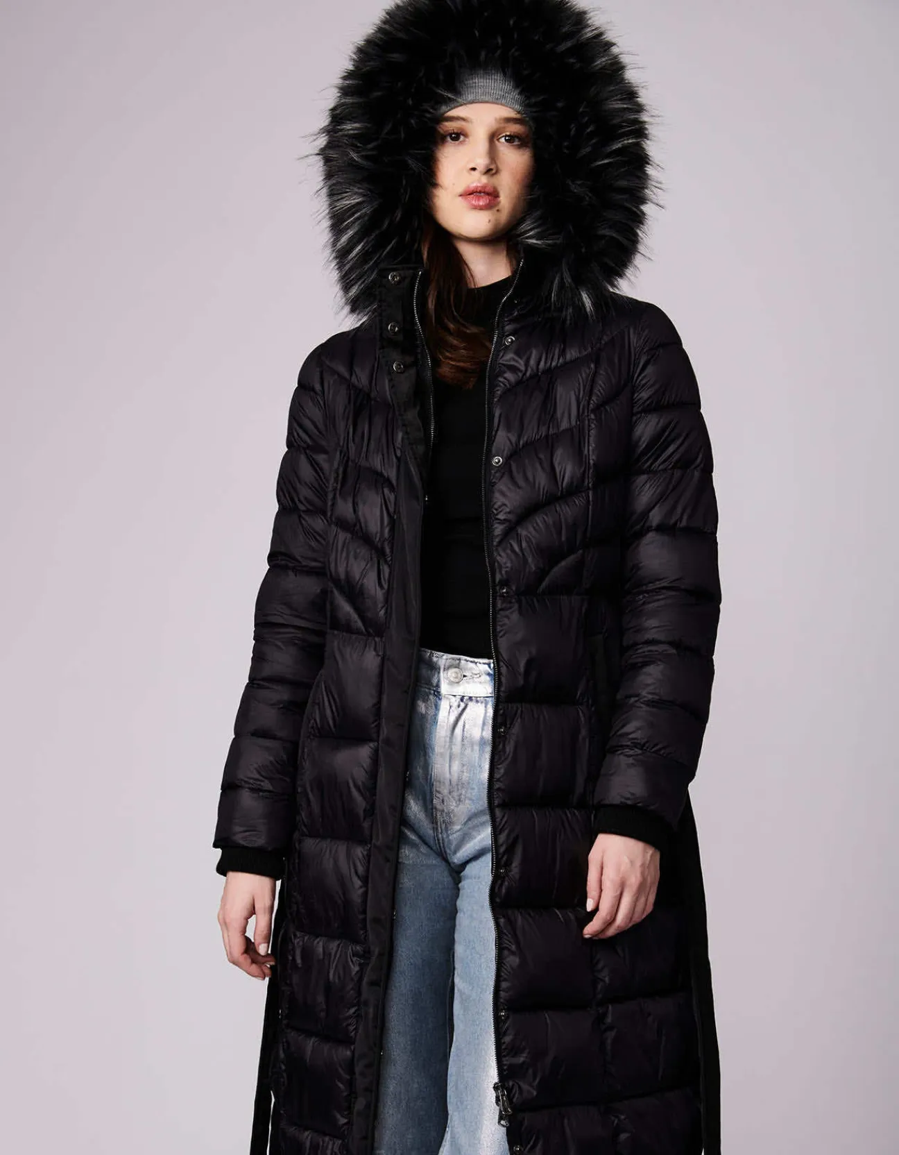 Bernardo Fashions Jetsetter Vegan Fur Trim Long Puffer Coat>Women Long Coats