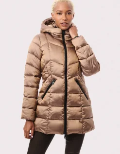 Bernardo Fashions Metallic Fab Funnel Quilted Puffer Jacket>Women Jackets