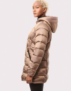 Bernardo Fashions Metallic Fab Funnel Quilted Puffer Jacket>Women Jackets