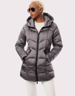 Bernardo Fashions Metallic Fab Funnel Quilted Puffer Jacket>Women Jackets