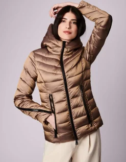 Bernardo Fashions Metallic Zip Around Funnel Puffer>Women Jackets