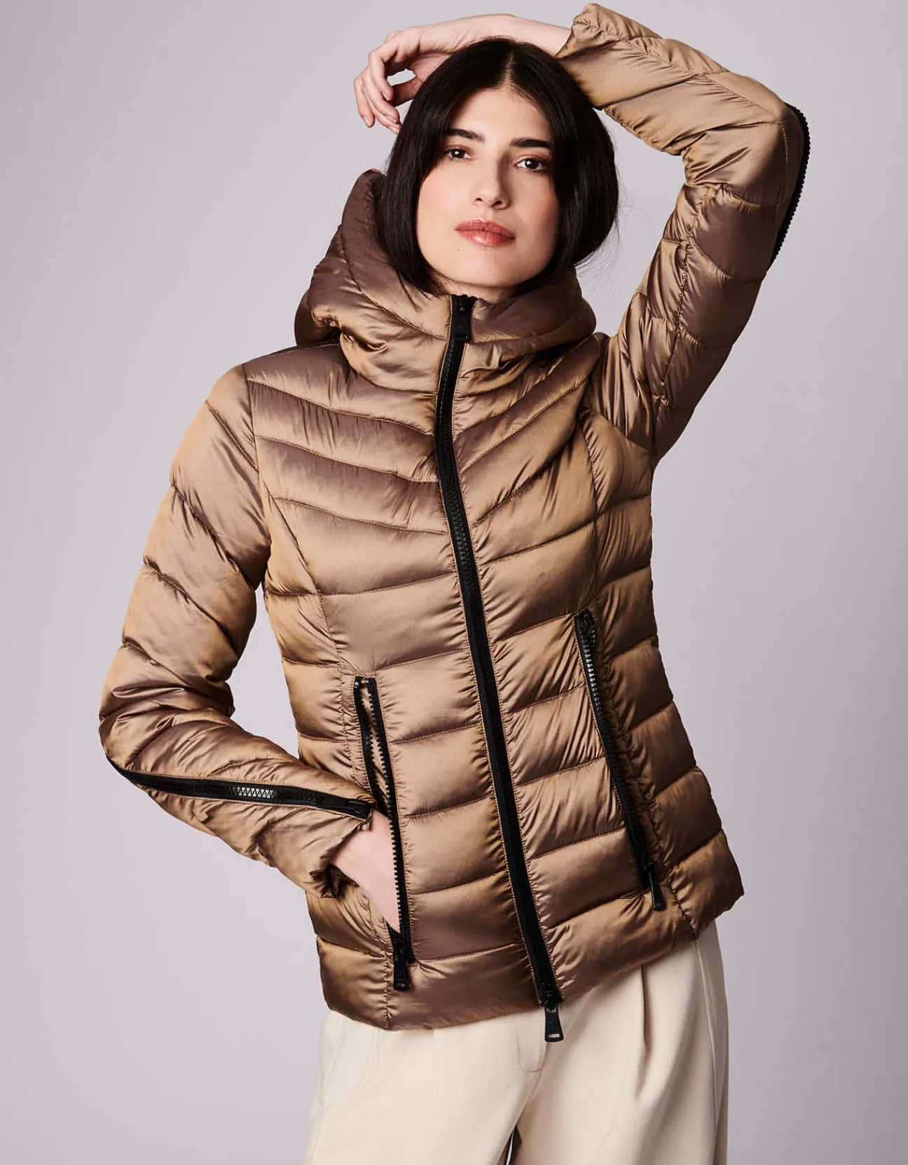 Bernardo Fashions Metallic Zip Around Funnel Puffer>Women Jackets