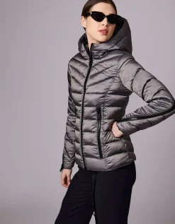 Bernardo Fashions Metallic Zip Around Funnel Puffer>Women Jackets