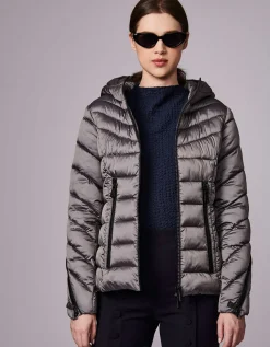 Bernardo Fashions Metallic Zip Around Funnel Puffer>Women Jackets