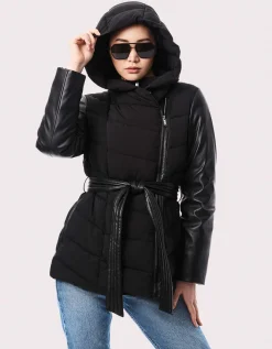 Bernardo Fashions Modern Mixer Vegan Leather Puffer Jacket>Women Jackets