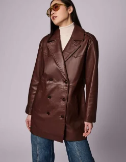 Bernardo Fashions Retro Genuine Leather Double Breasted Jacket>Women Leather