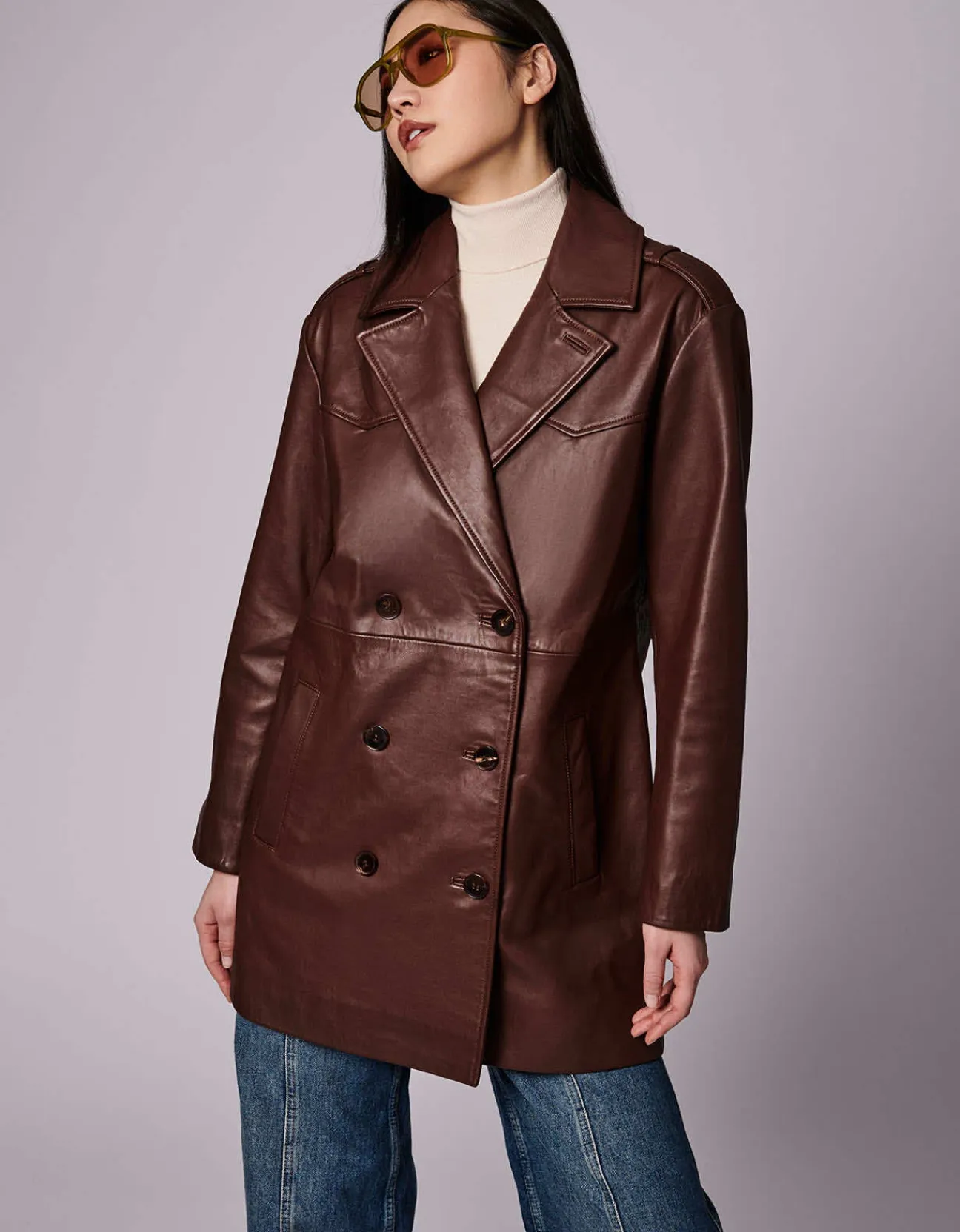 Bernardo Fashions Retro Genuine Leather Double Breasted Jacket>Women Leather