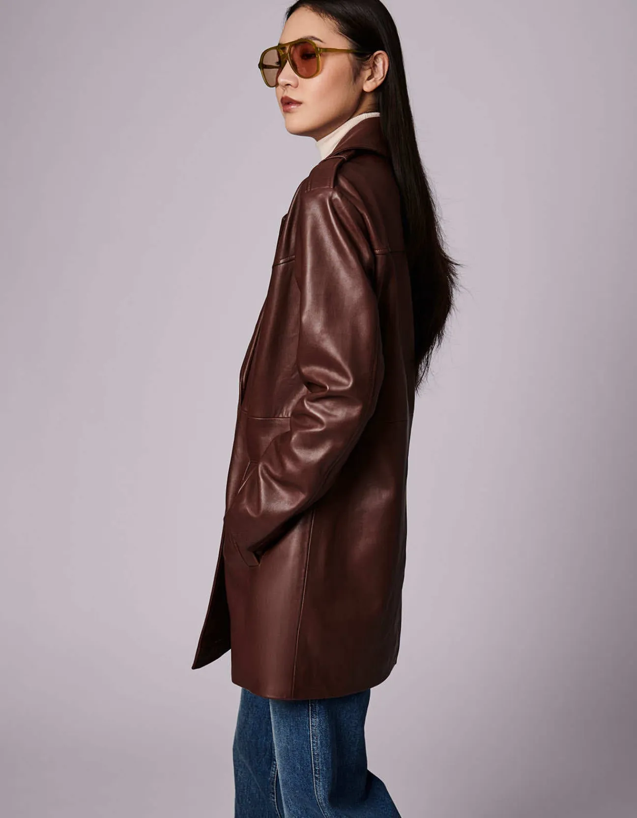 Bernardo Fashions Retro Genuine Leather Double Breasted Jacket>Women Leather