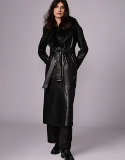 Bernardo Fashions Rsvp Leather Faux Fur Long Coat>Women Leather